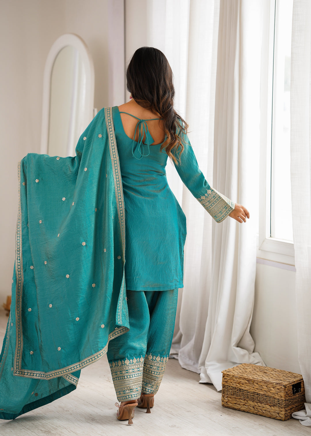 Sky Blue Silk Farshi Shalwar Suit