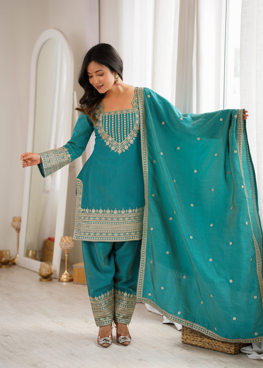 Sky Blue Silk Farshi Shalwar Suit