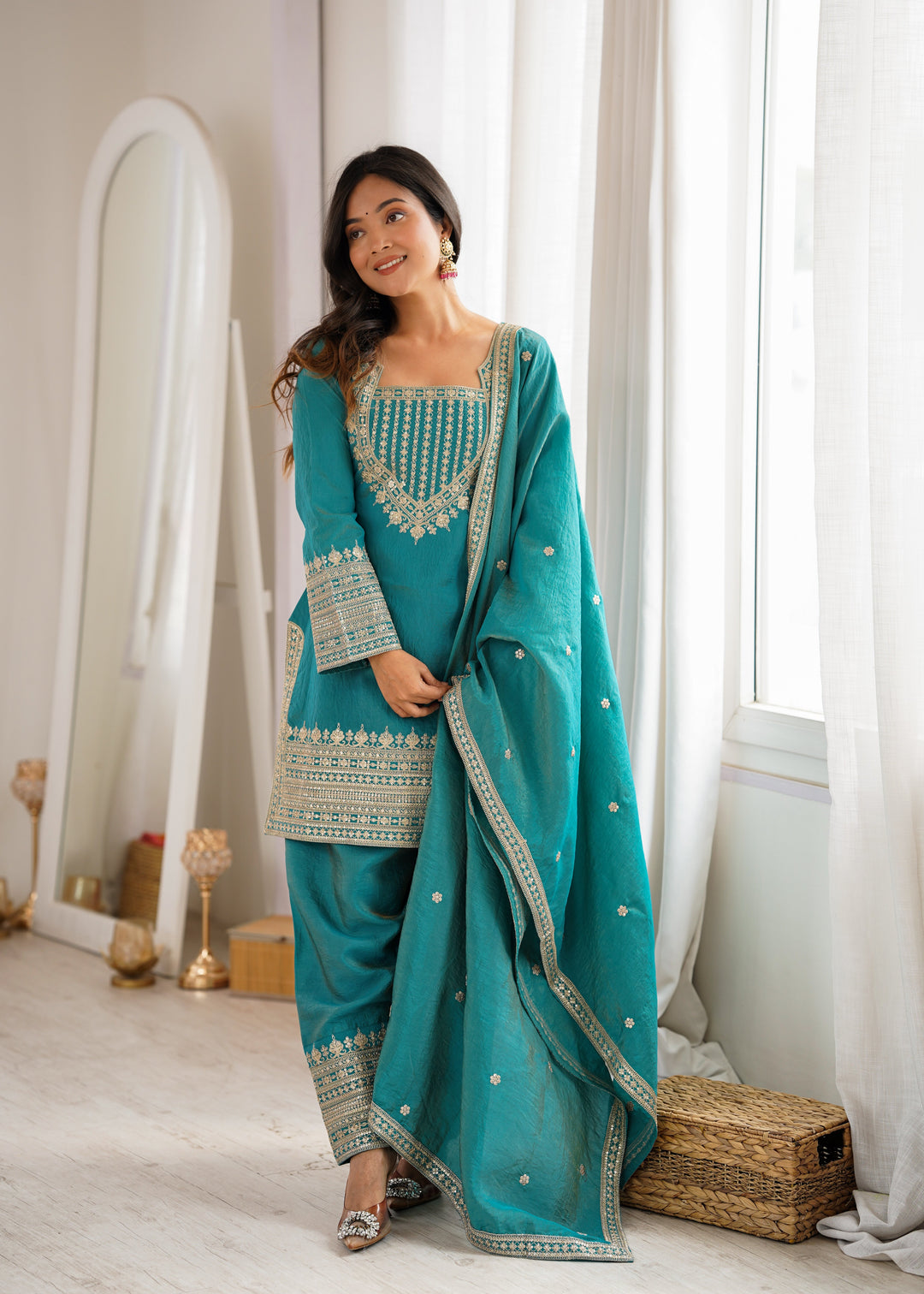 Sky Blue Silk Farshi Shalwar Suit
