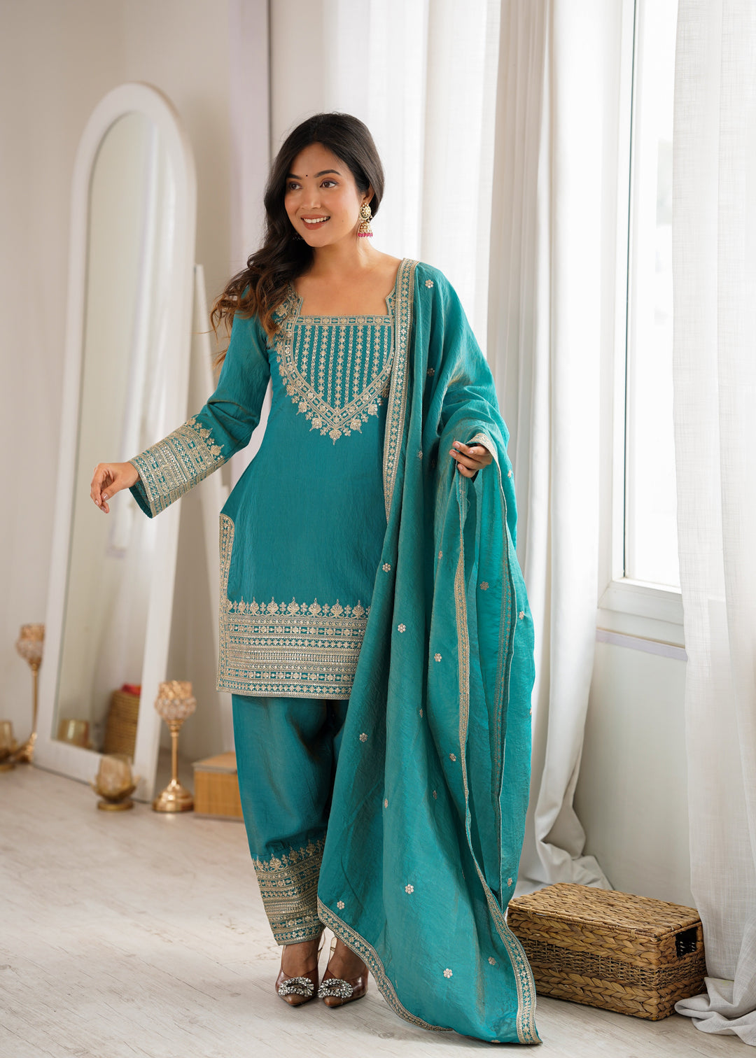 Sky Blue Silk Farshi Shalwar Suit