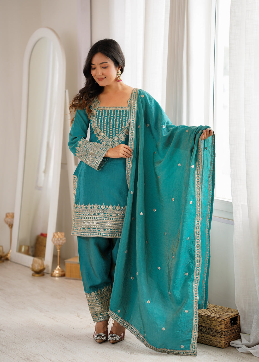 Sky Blue Silk Farshi Shalwar Suit