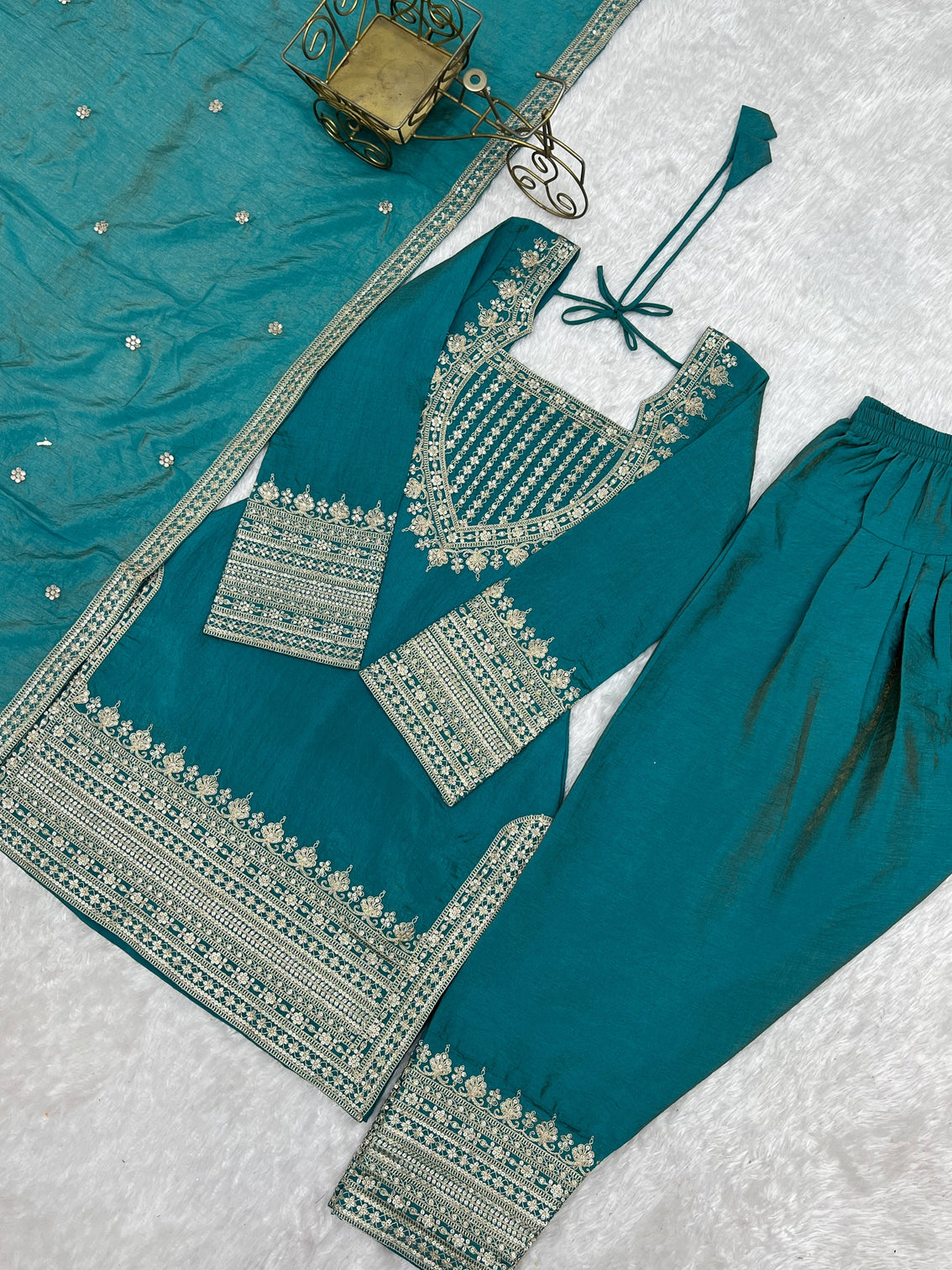 Sky Blue Silk Farshi Shalwar Suit