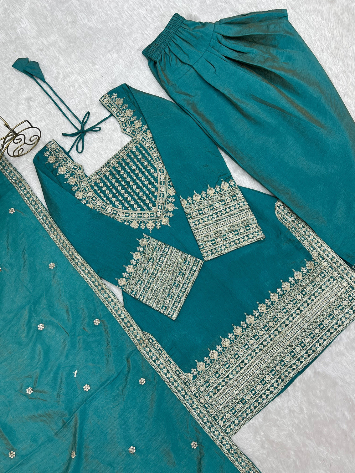 Sky Blue Silk Farshi Shalwar Suit