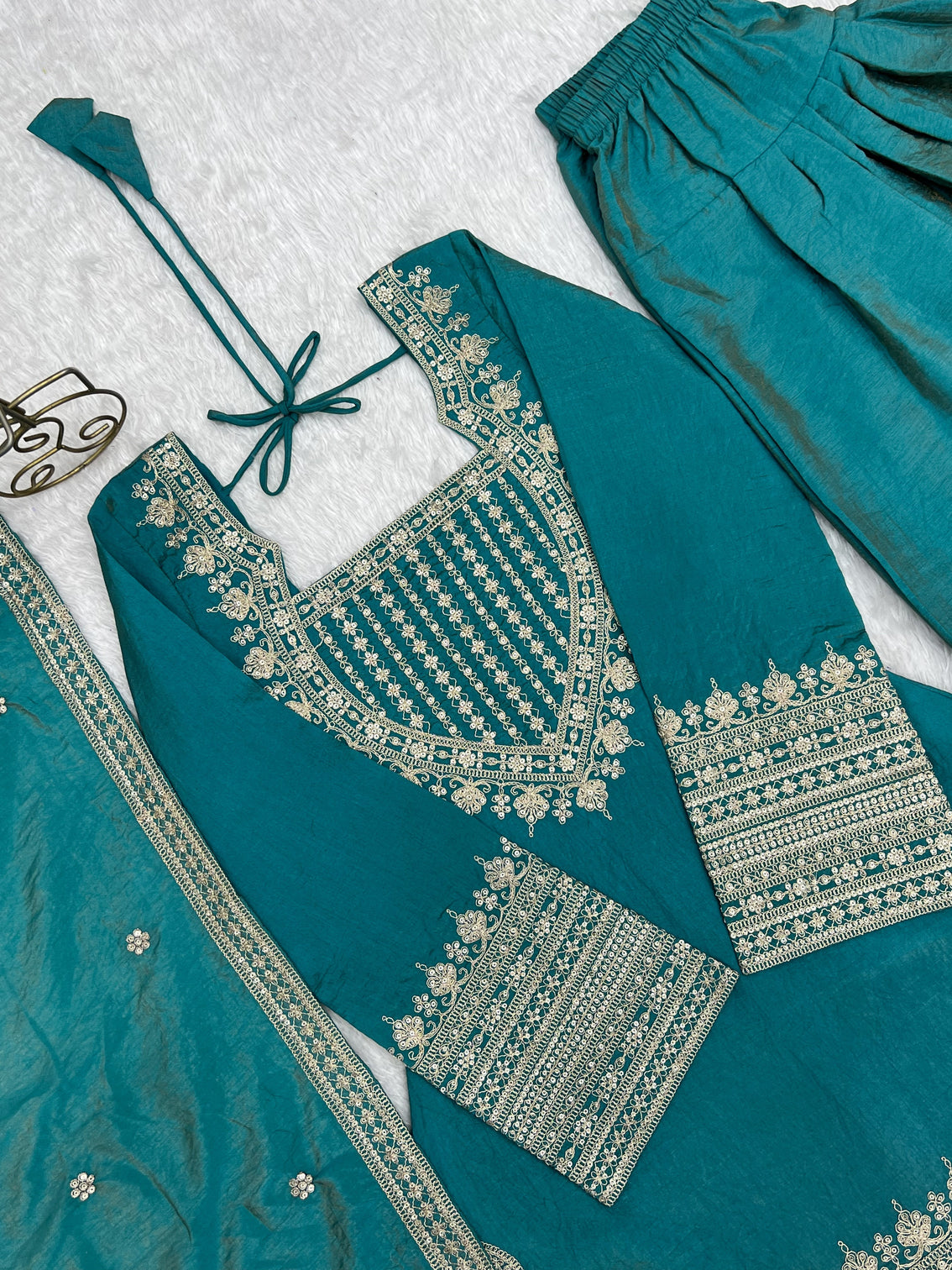 Sky Blue Silk Farshi Shalwar Suit