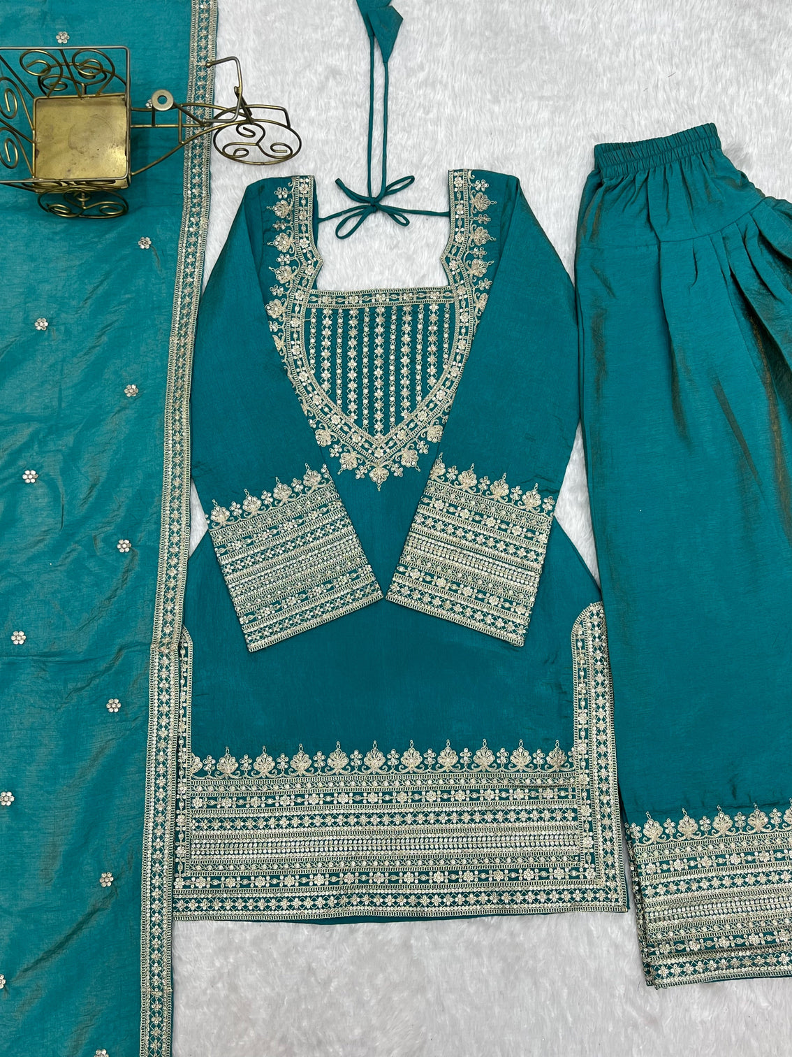 Sky Blue Silk Farshi Shalwar Suit
