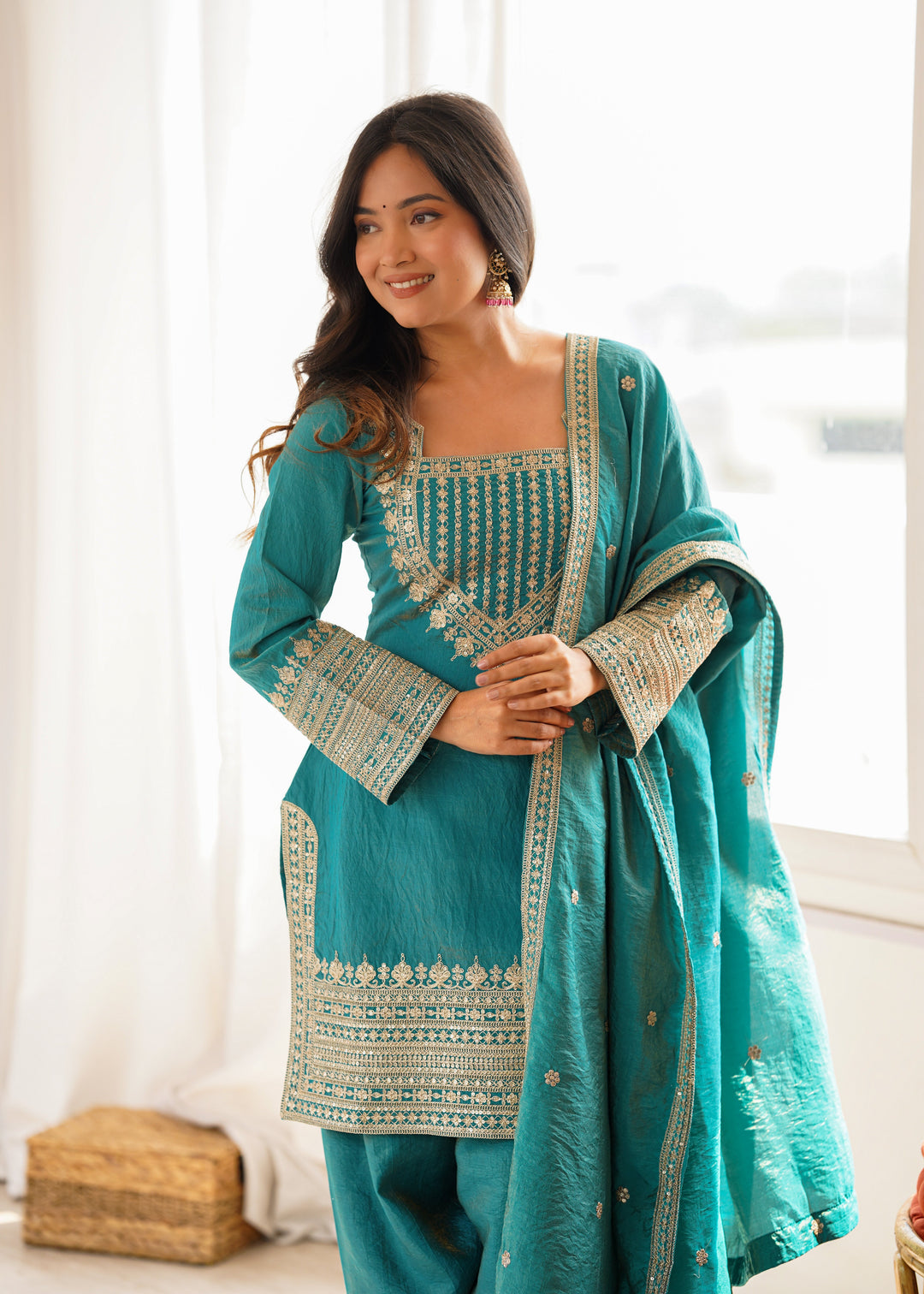 Sky Blue Silk Farshi Shalwar Suit