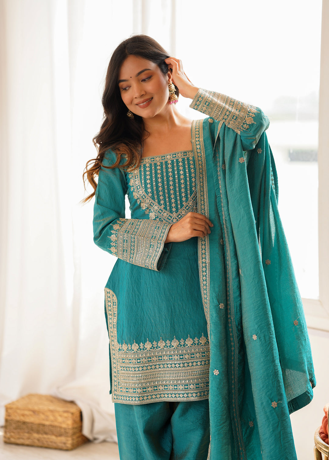 Sky Blue Silk Farshi Shalwar Suit