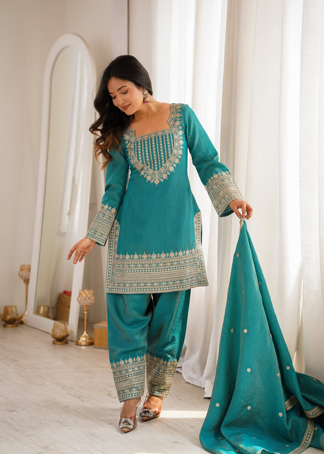 Sky Blue Silk Farshi Shalwar Suit