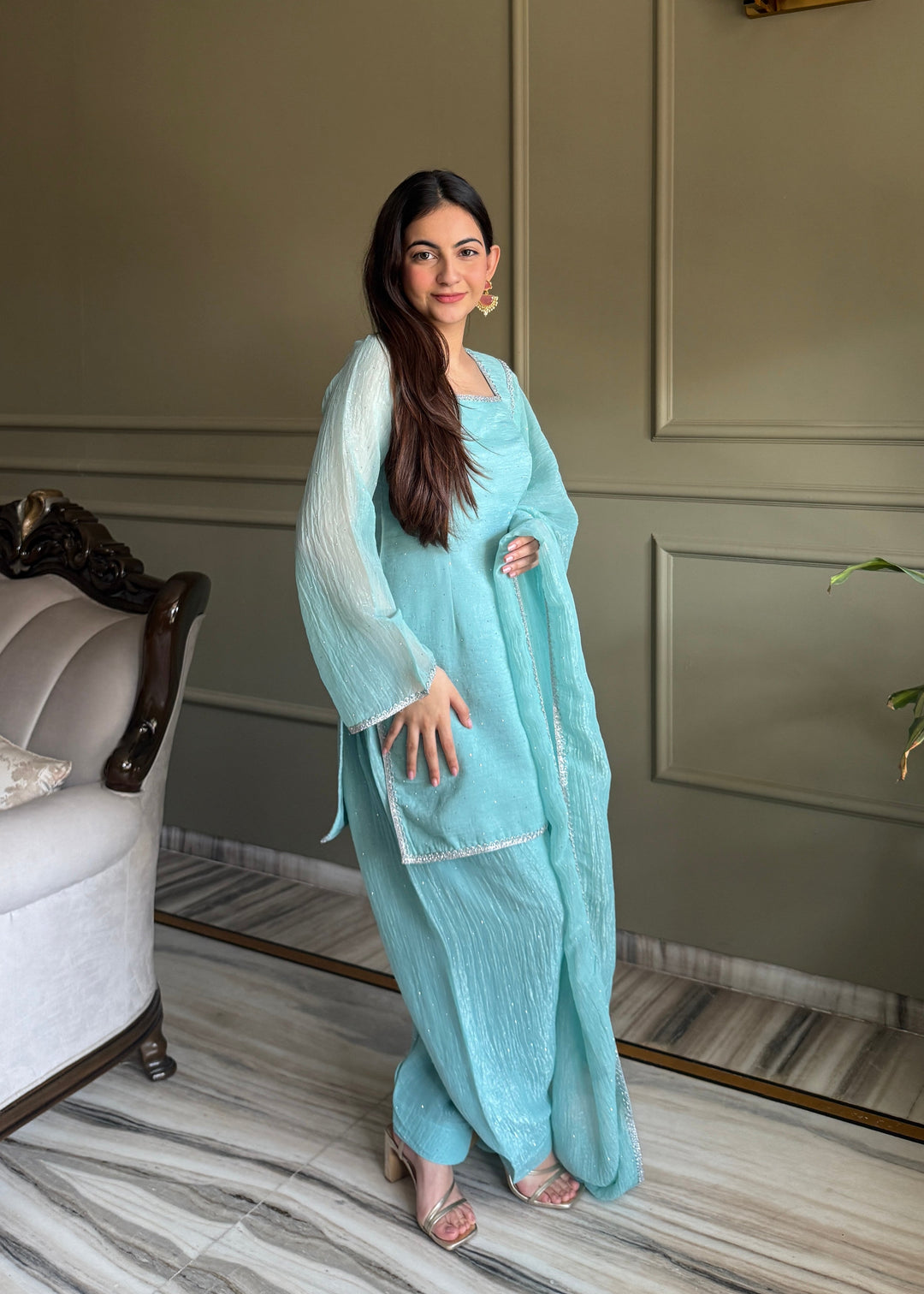 Sky Blue Silk Kurta Salwar Set