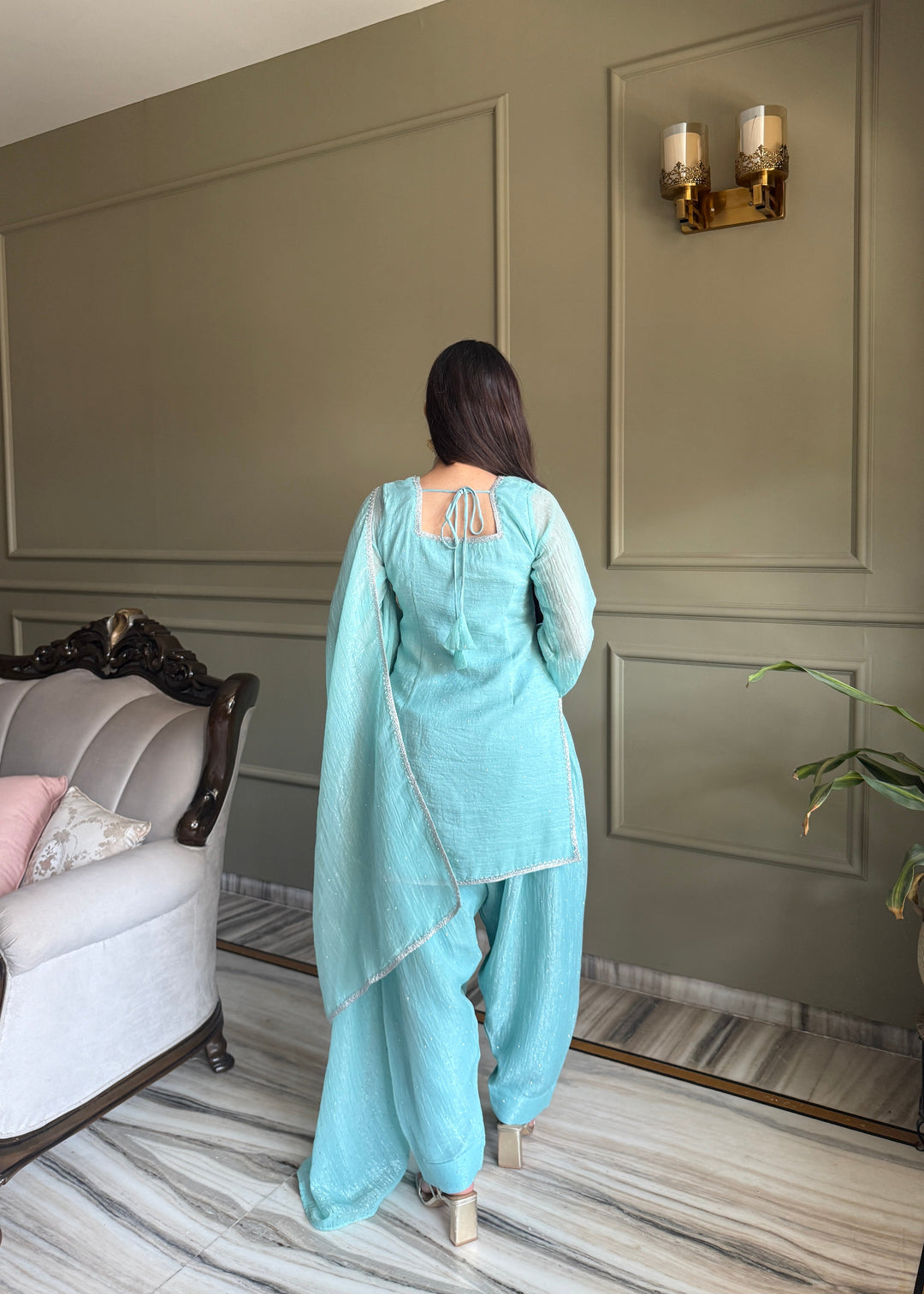Sky Blue Silk Kurta Salwar Set