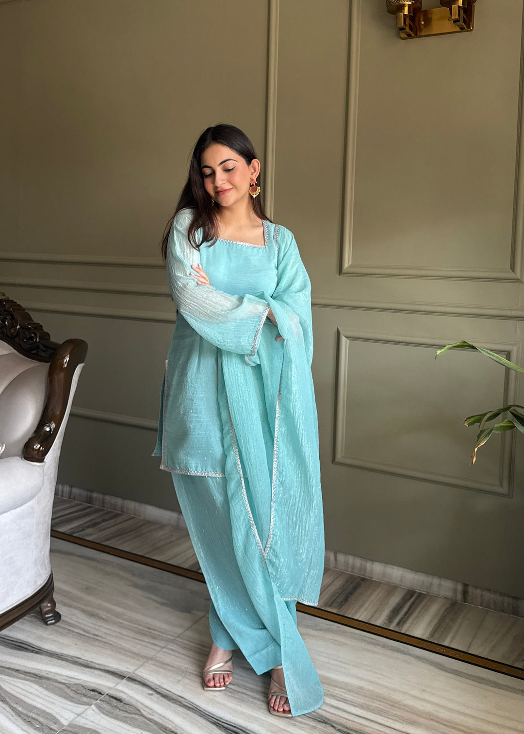 Sky Blue Silk Kurta Salwar Set