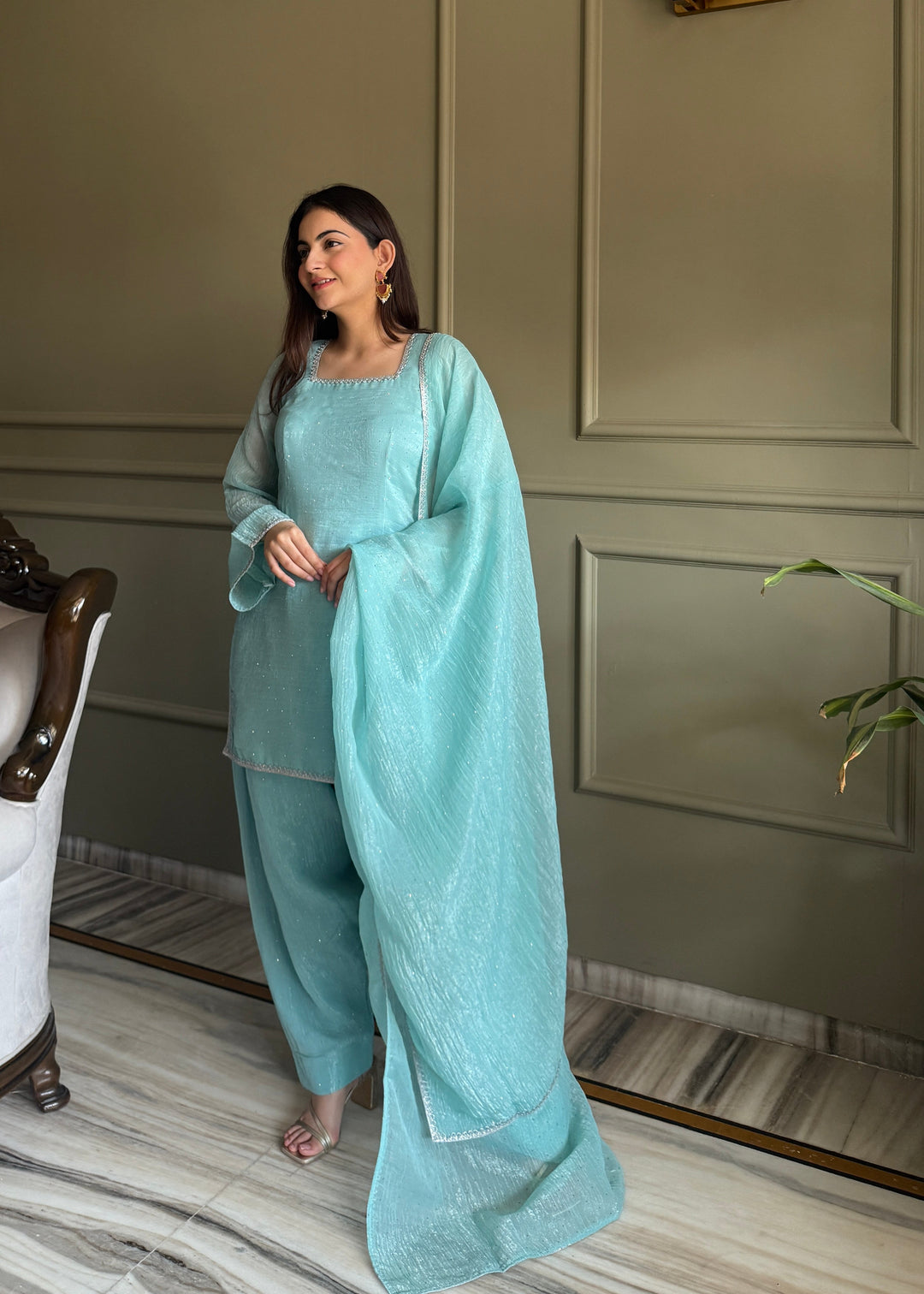 Sky Blue Silk Kurta Salwar Set