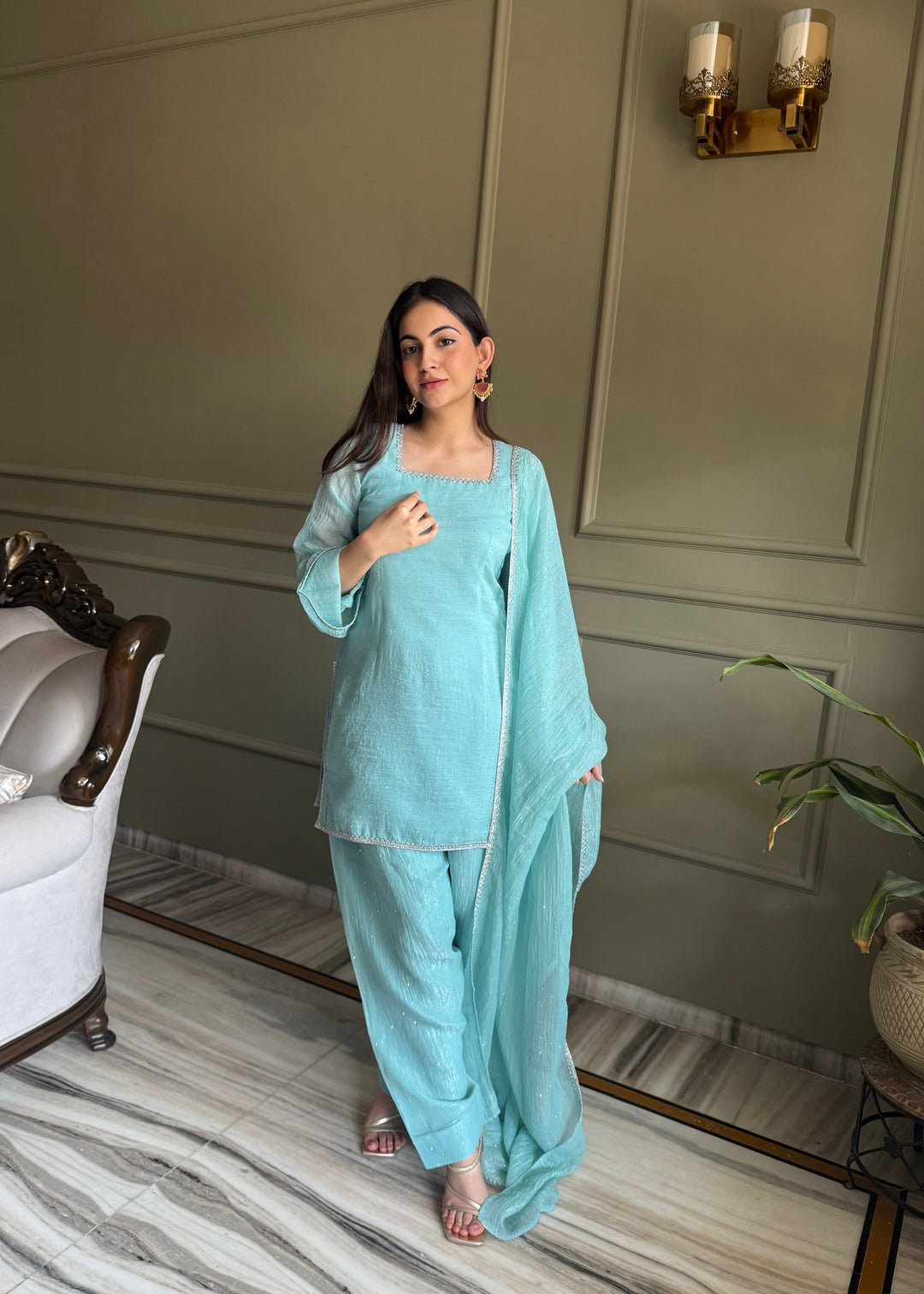 Sky Blue Silk Kurta Salwar Set