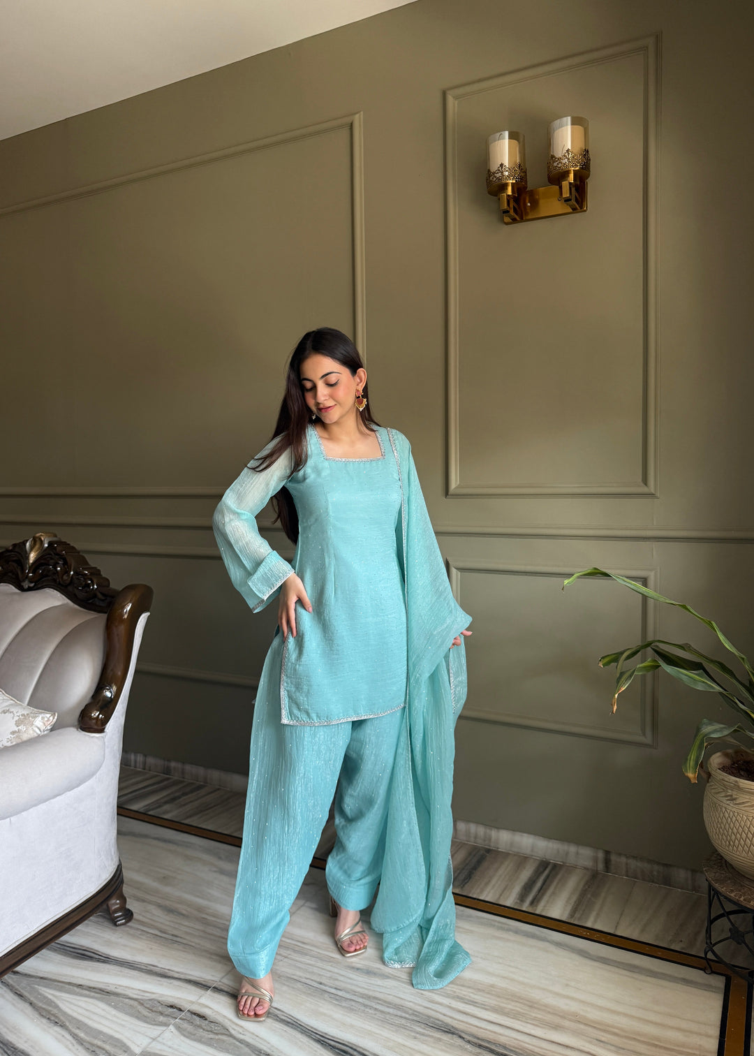 Sky Blue Silk Kurta Salwar Set