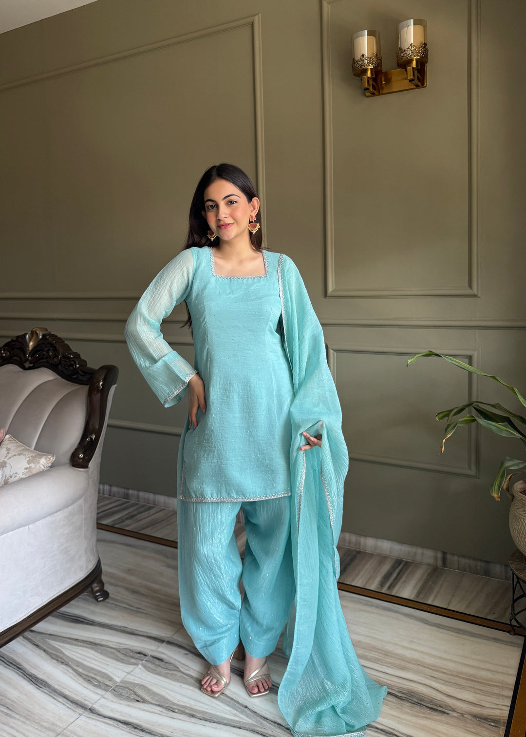 Sky Blue Silk Kurta Salwar Set
