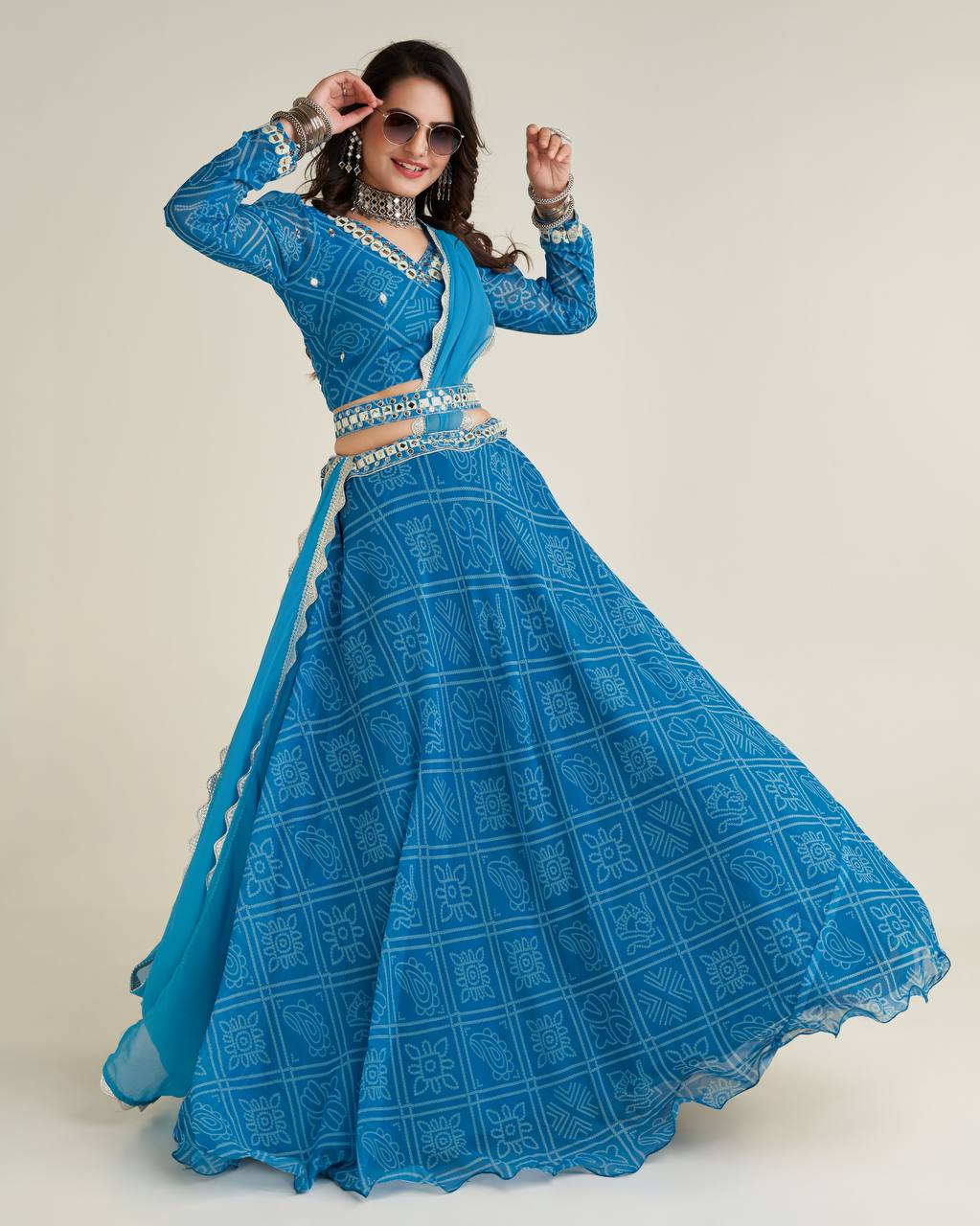 Sky Blue Wedding Glow – Exquisite Digital Print Georgette Lehenga Set
