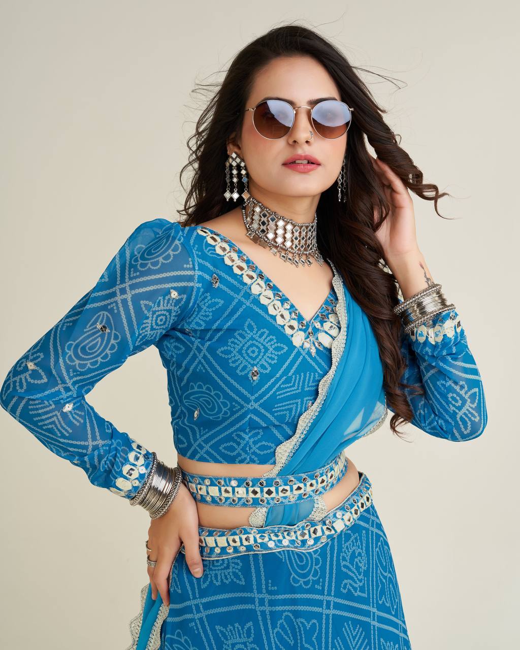 Sky Blue Wedding Glow – Exquisite Digital Print Georgette Lehenga Set