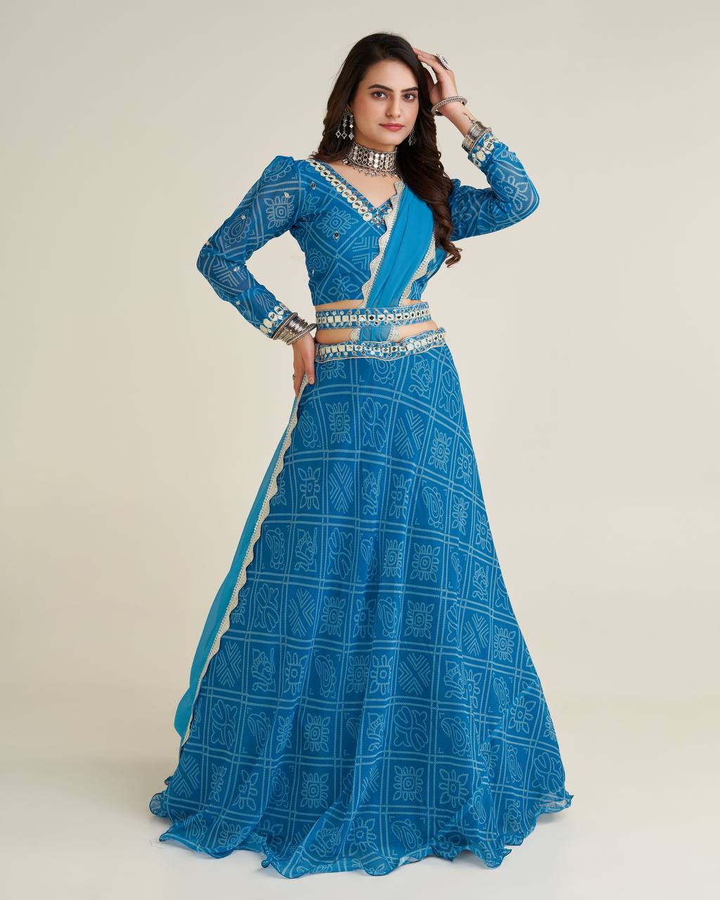 Sky Blue Wedding Glow – Exquisite Digital Print Georgette Lehenga Set