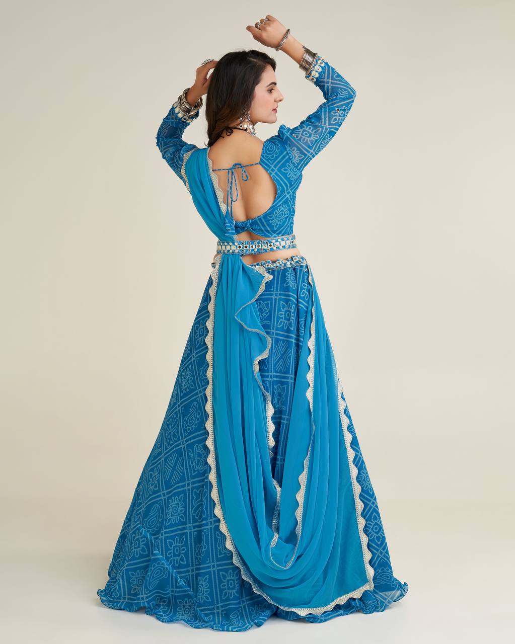 Sky Blue Wedding Glow – Exquisite Digital Print Georgette Lehenga Set