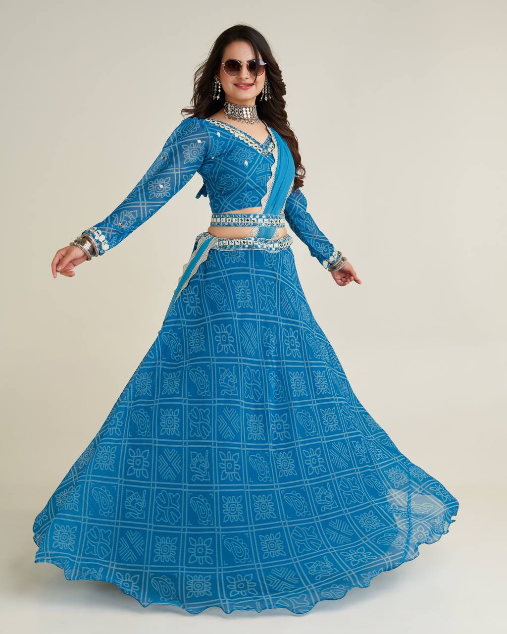 Sky Blue Wedding Glow – Exquisite Digital Print Georgette Lehenga Set