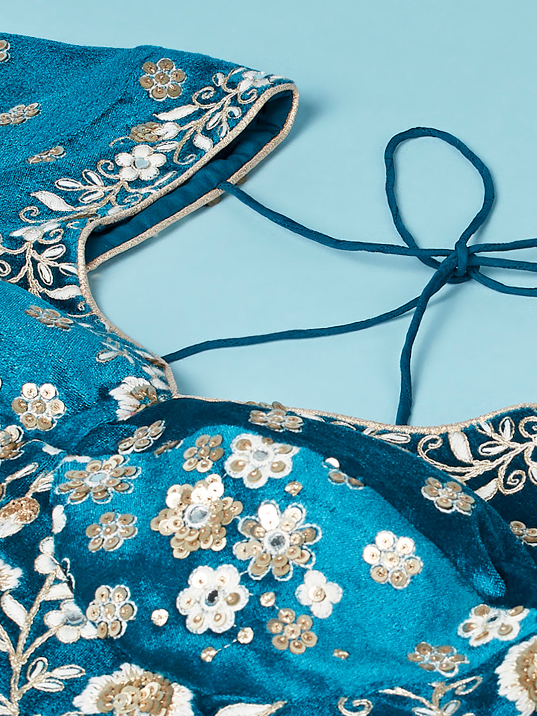 Sky - Net Floral Work Semi-Stitched Lehenga