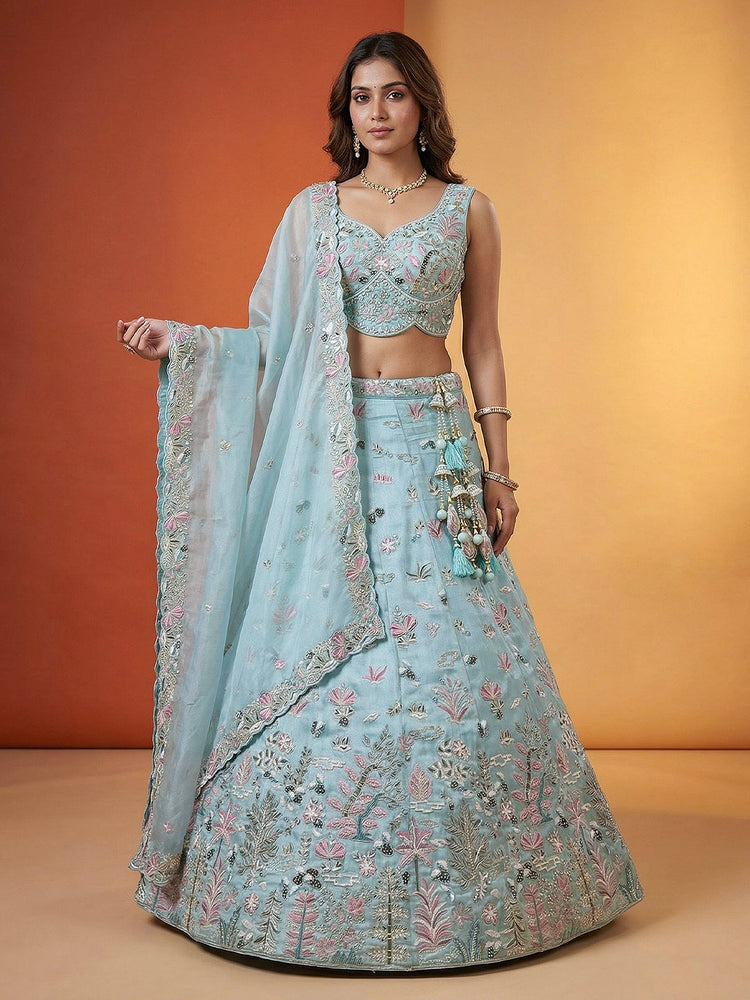 Organza Swarovski stones Embroidered Lehenga Choli with Dupatta