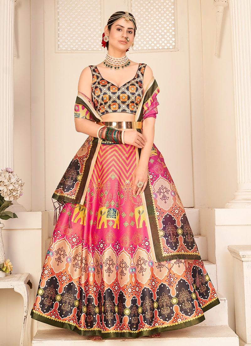 Sleeveless Blouse Sweetheart Neck Multi Color Lehenga Choli