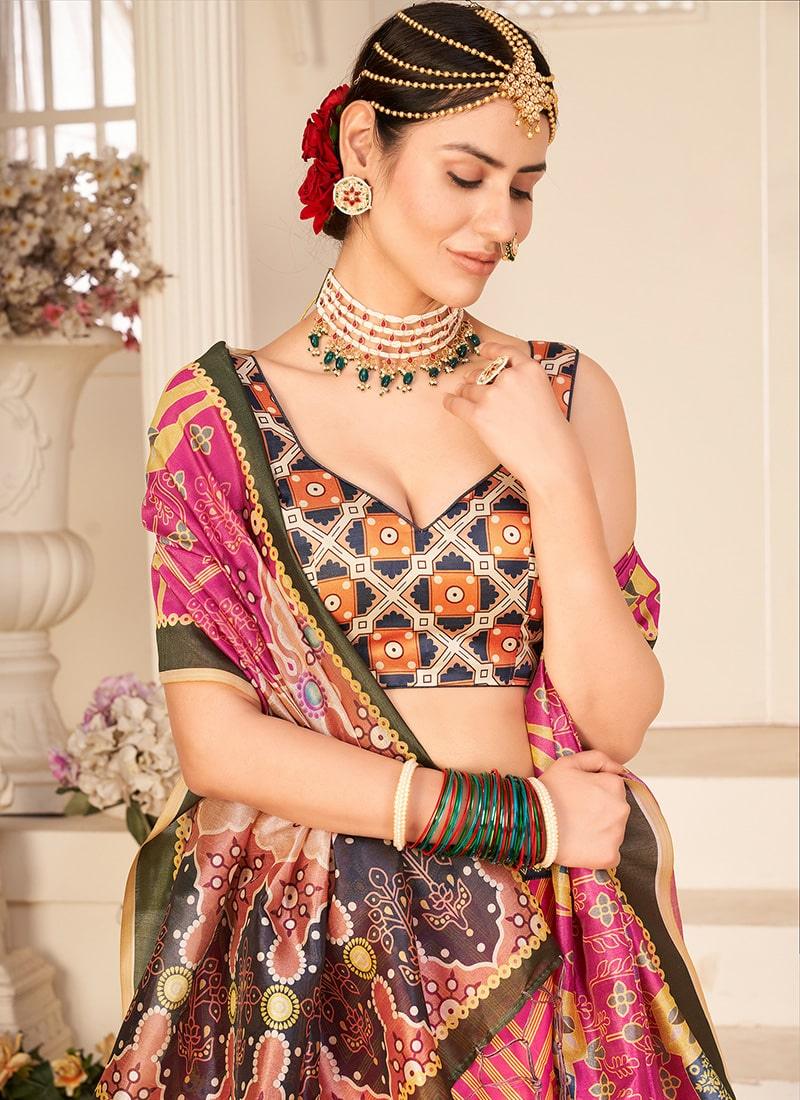 Sleeveless Blouse Sweetheart Neck Multi Color Lehenga Choli