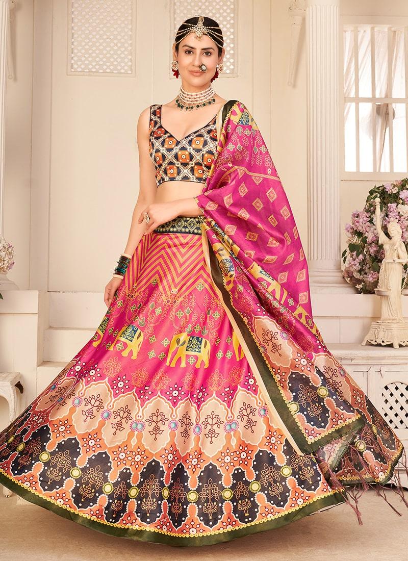 Sleeveless Blouse Sweetheart Neck Multi Color Lehenga Choli