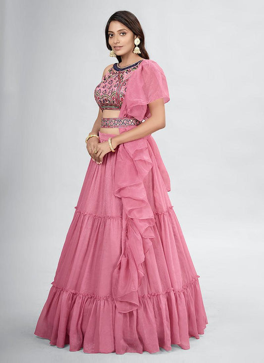 Sleeveless Hand Work Hot Pink Lehenga Choli