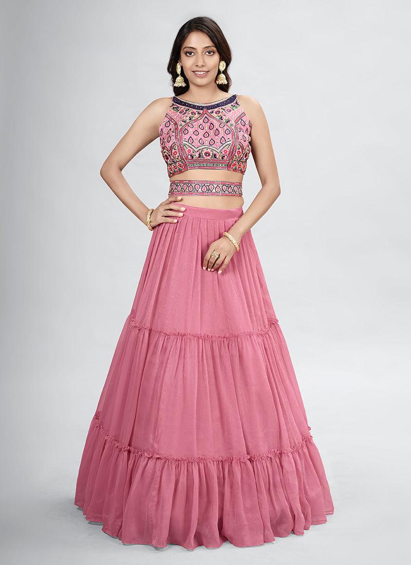 Sleeveless Hand Work Hot Pink Lehenga Choli