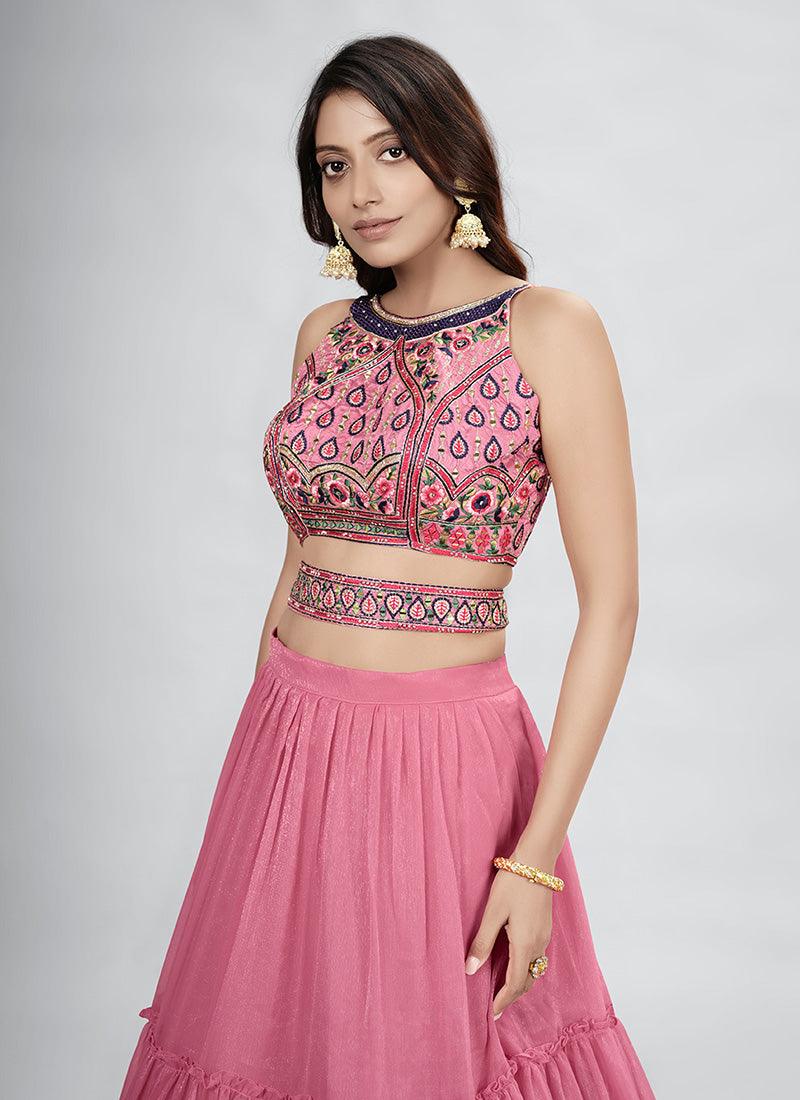 Sleeveless Hand Work Hot Pink Lehenga Choli