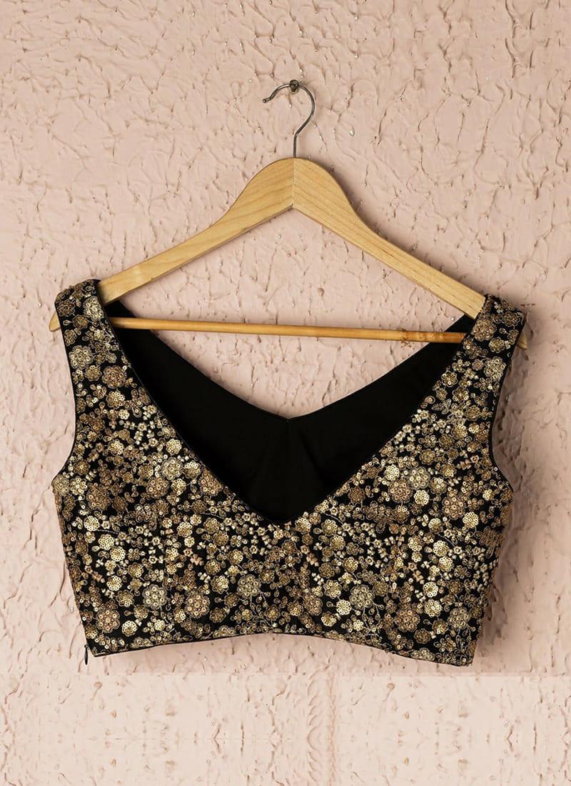 Sleeveless Heavy Sequins Blouse With Black Lehenga