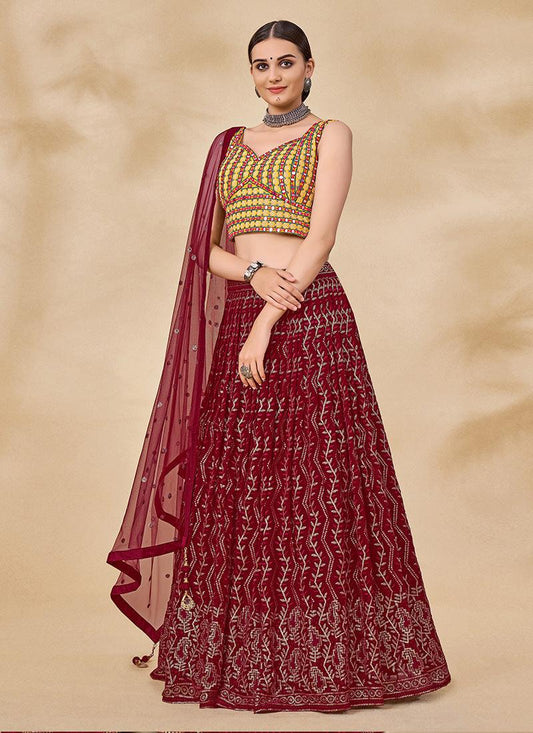 Sleeveless Maroon Readymade Chaniya Choli