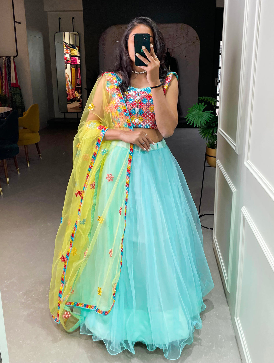 Sky Blue Color Plain Net Lehenga Choli
