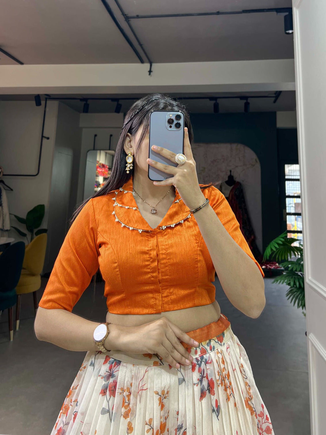 Soft Cotton Orange Floral Print Lehenga Co-ord Set