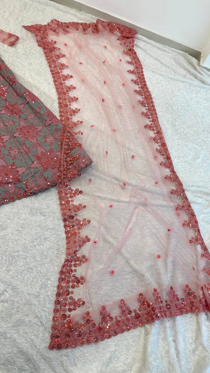 Soft Gray Thai Silk Embroidered Lehenga Choli