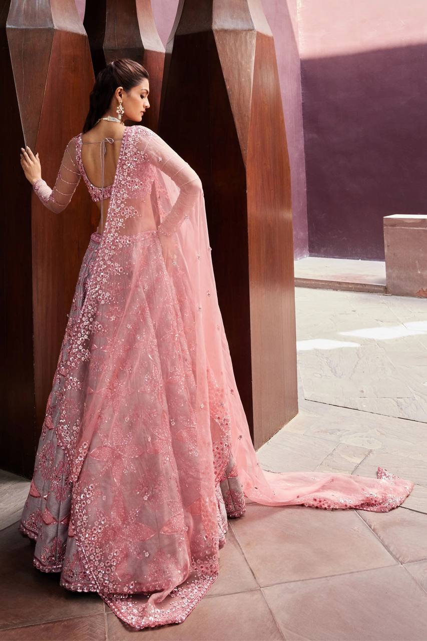 Soft Gray Thai Silk Embroidered Lehenga Choli
