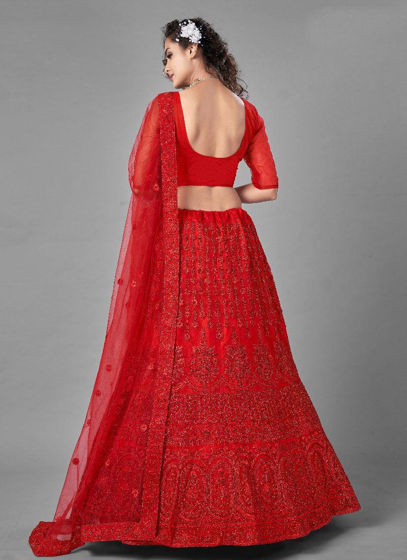 Soft Net Base Designer Flared Glamorous Red Lehenga Choli