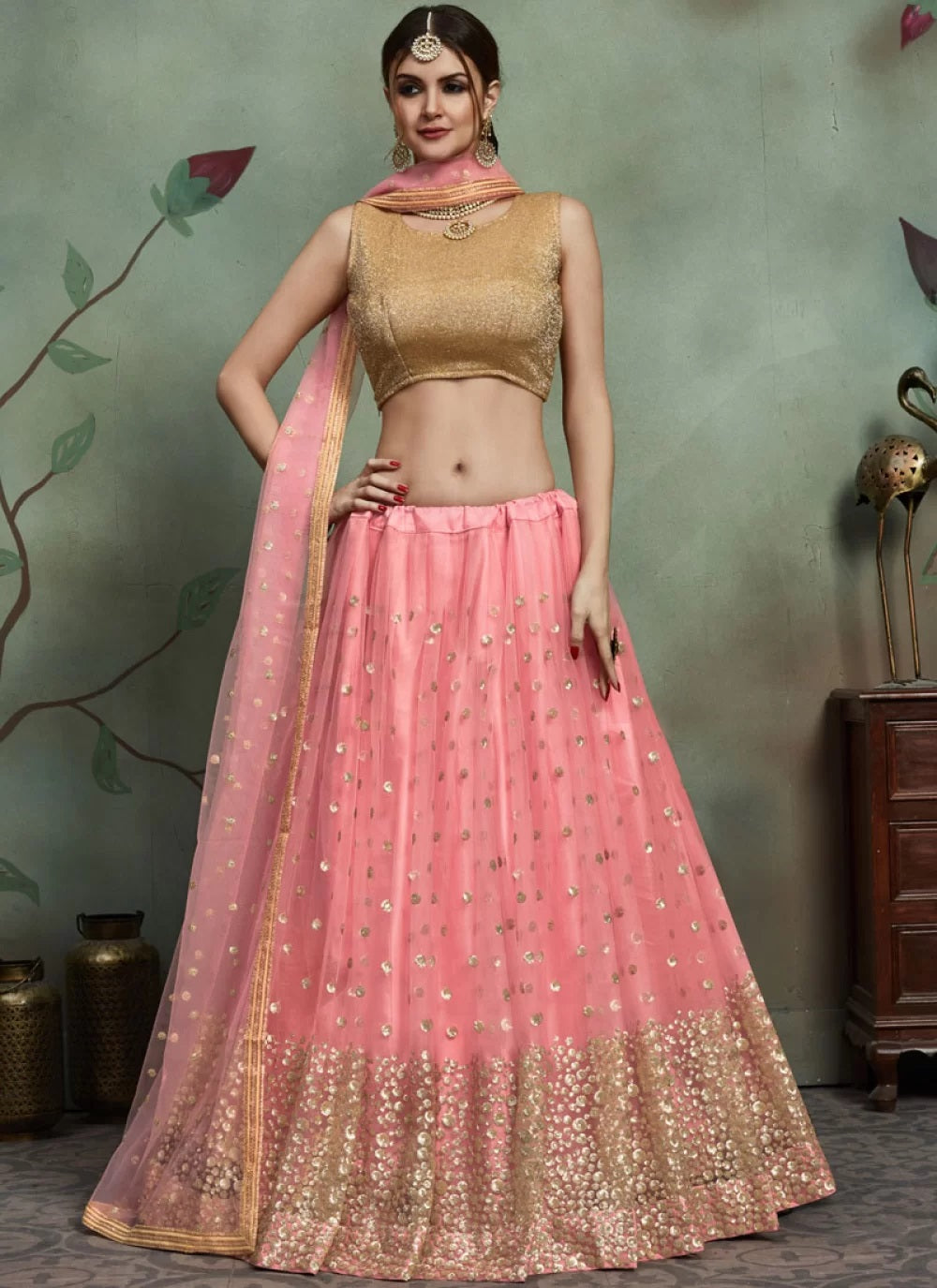 Soft net pink lehenga for bride