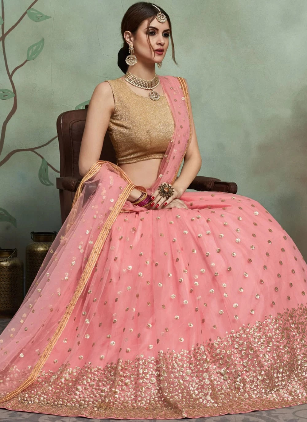 Soft net pink lehenga for bride
