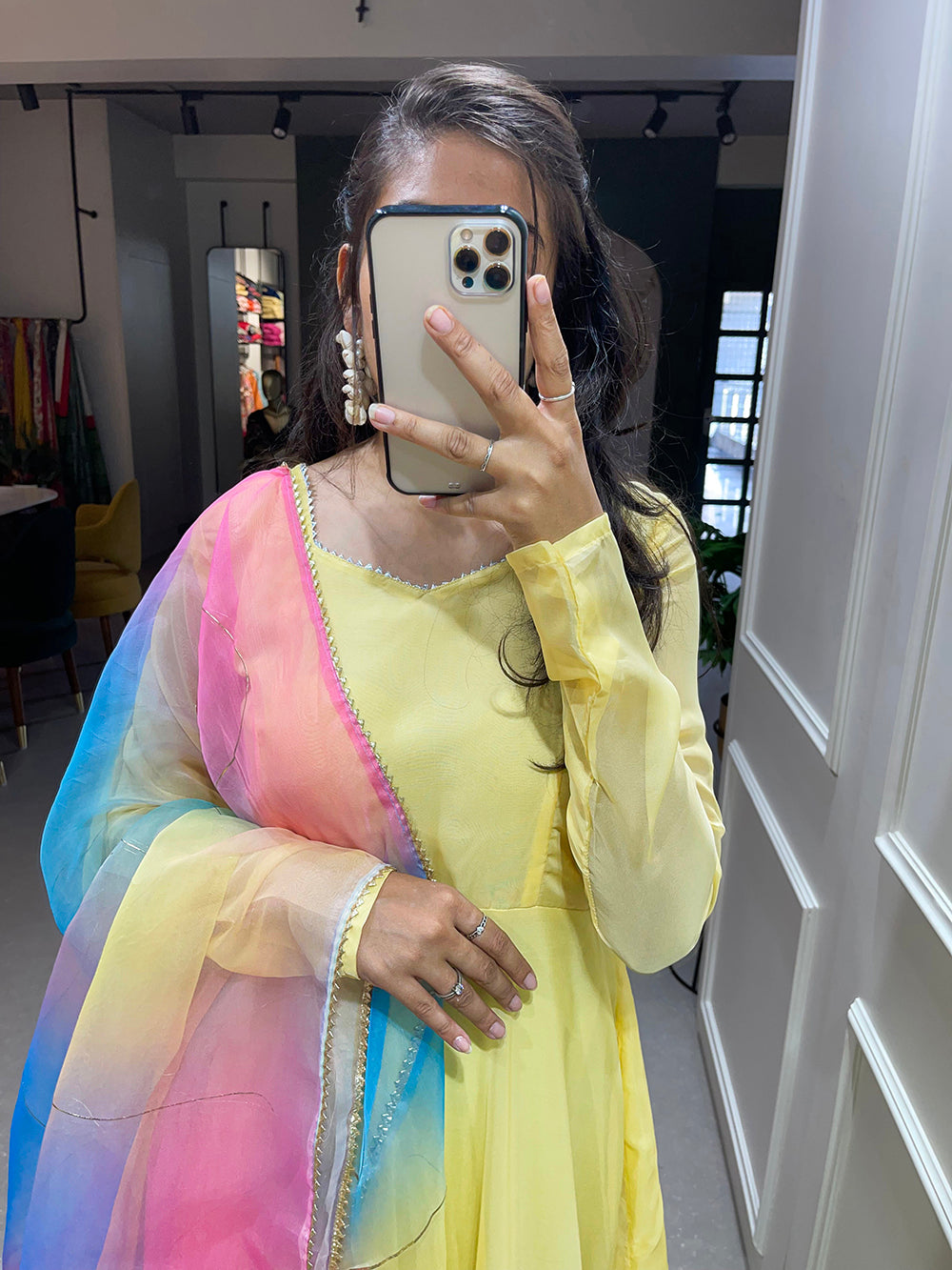 Yellow Color Simple Soft Organza Gown