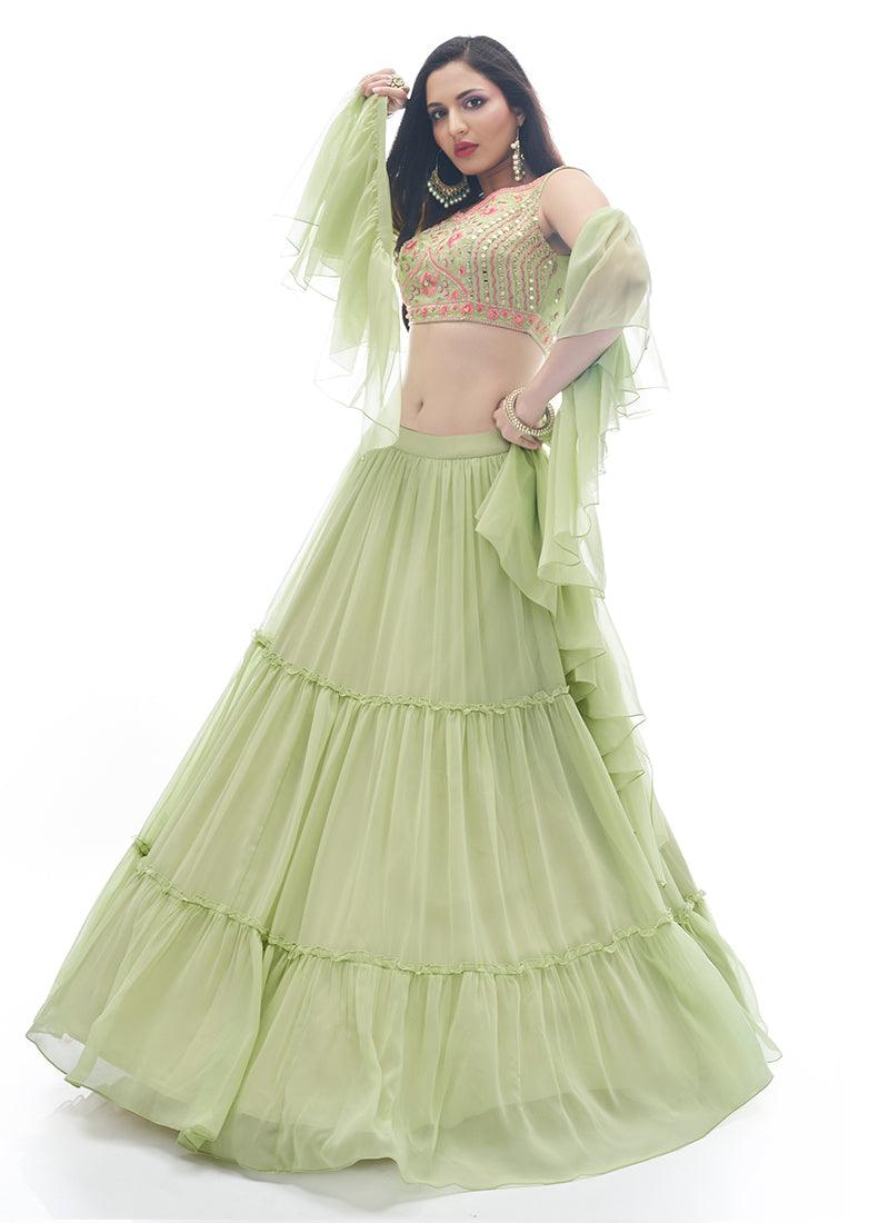 Solid Print Green Georgette Lehenga