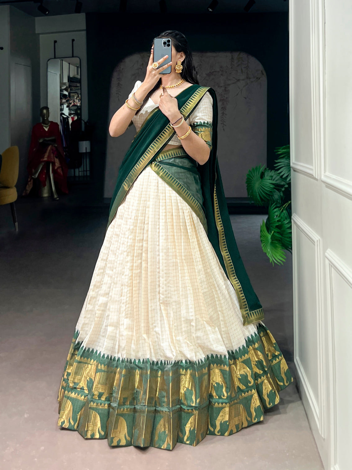 South indian chex with zari weaving lehenga