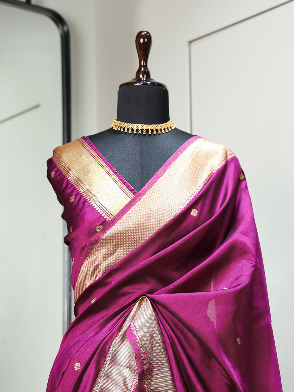 Wine Color Zari Weaving Work Jacquard Silk Saree