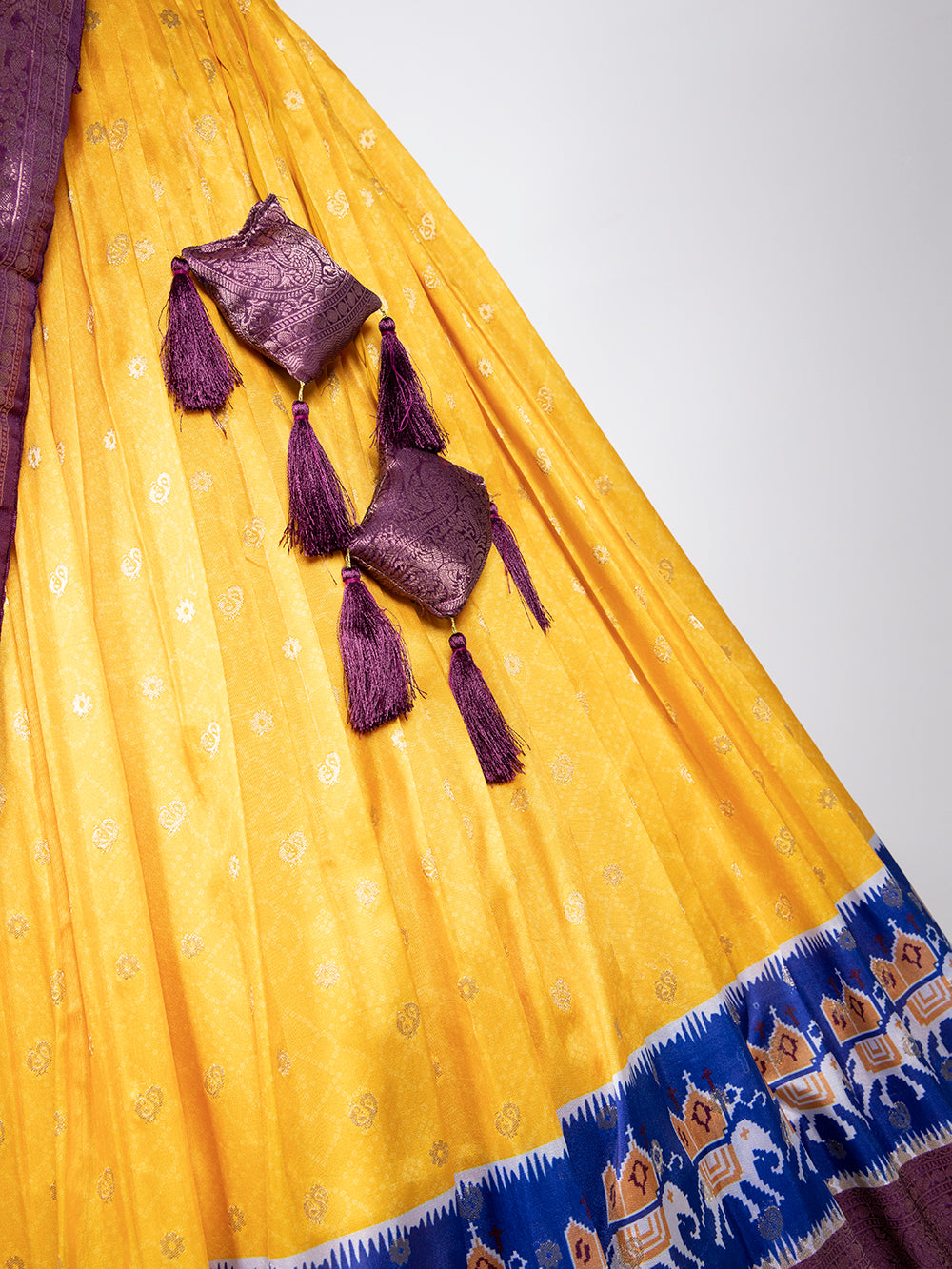 Yellow Color Weaving Work With Digital Print Jacquard Silk Half Saree Lehenga Choli