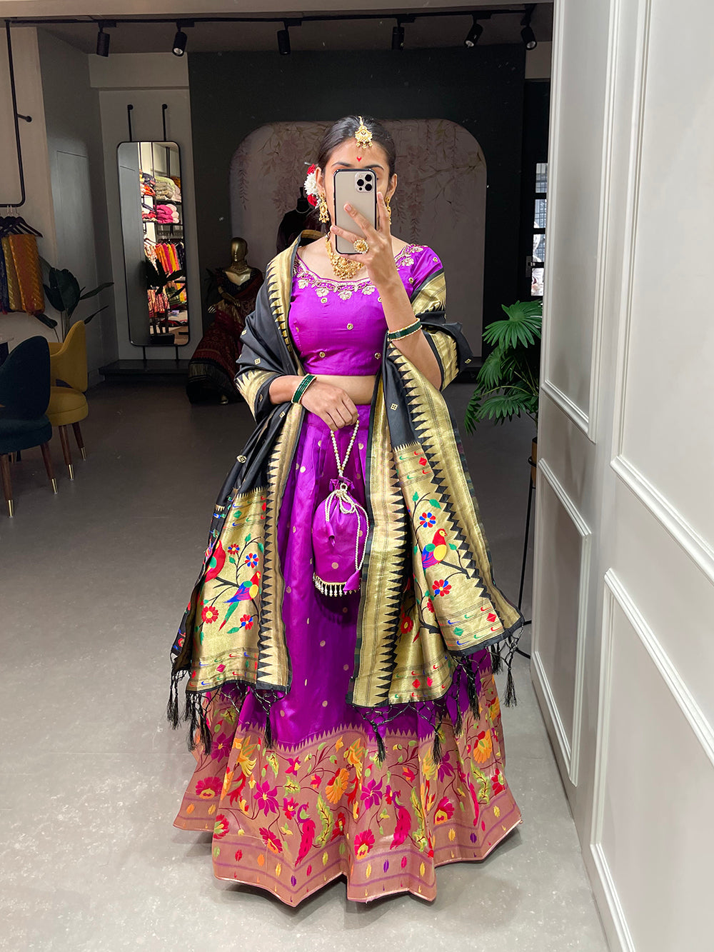 Purple Color Weaving Zari Work jacquard Paithani Silk Lehenga Choli