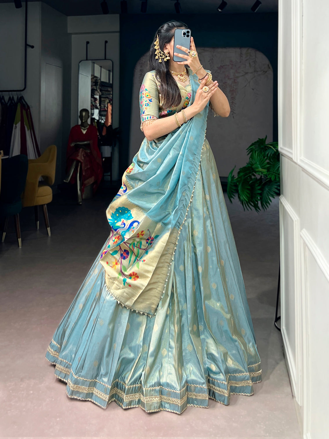 Bridal wear zari weaving work lehenga