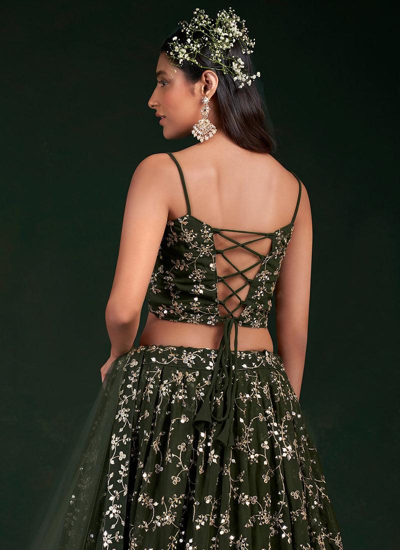 Spaghetti Strap Green Georgette Lehenga