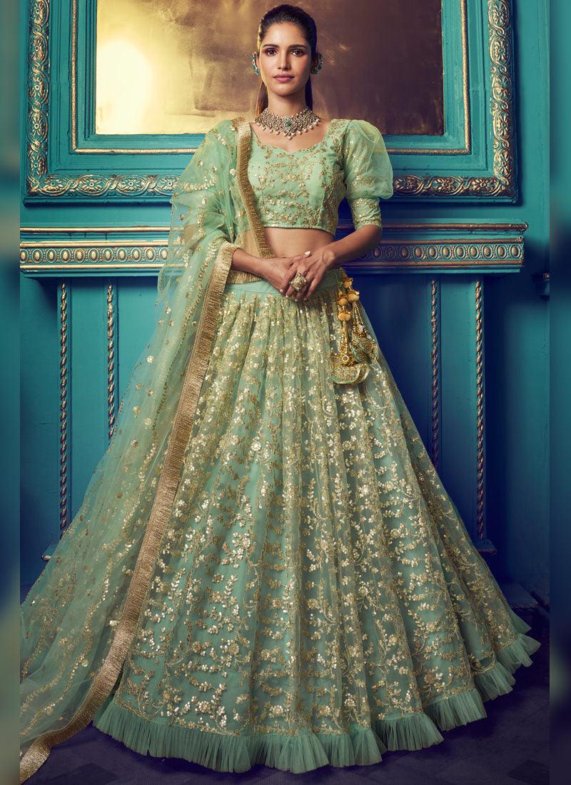 Sparkling Sea Green Soft Net Wedding Special Designer Lehenga Choli